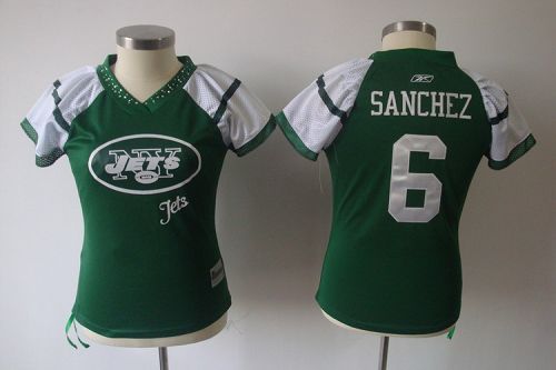 Jets #6 Mark Sanchez Green 2011 Women's Field Flirt Stitched NFL Jersey